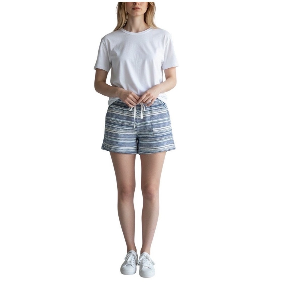 Rewind Blue White Striped Linen Blend Shorts‎ Coastal Beach Boho RP4245QDRW M